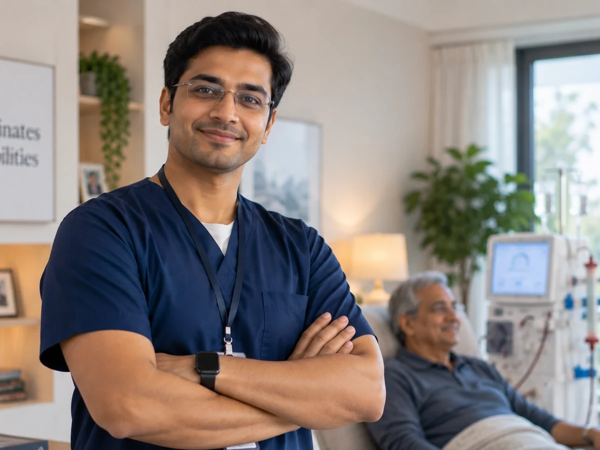 A healthcare professional supporting a Home Hemodialysis pathway