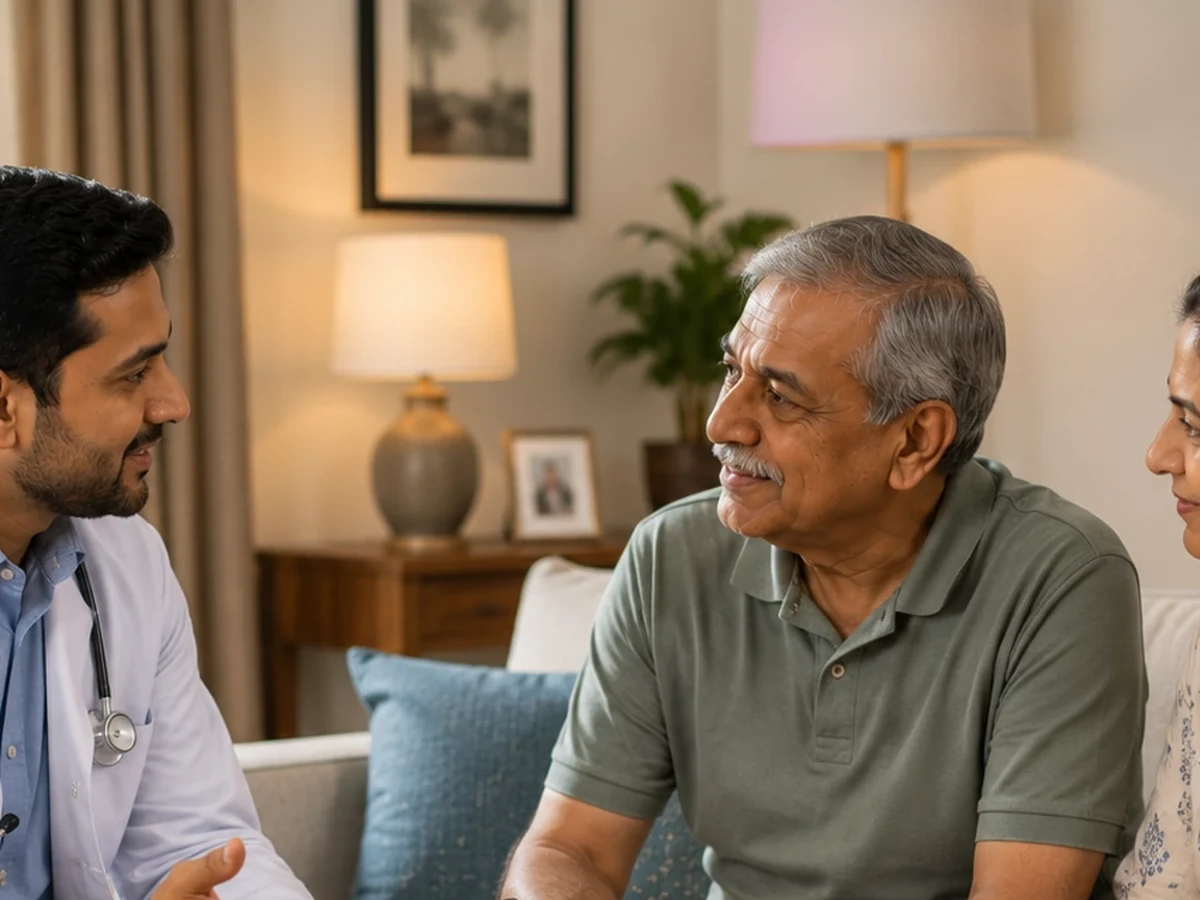 A healthcare professional coordinating structured clinical care for a patient at home